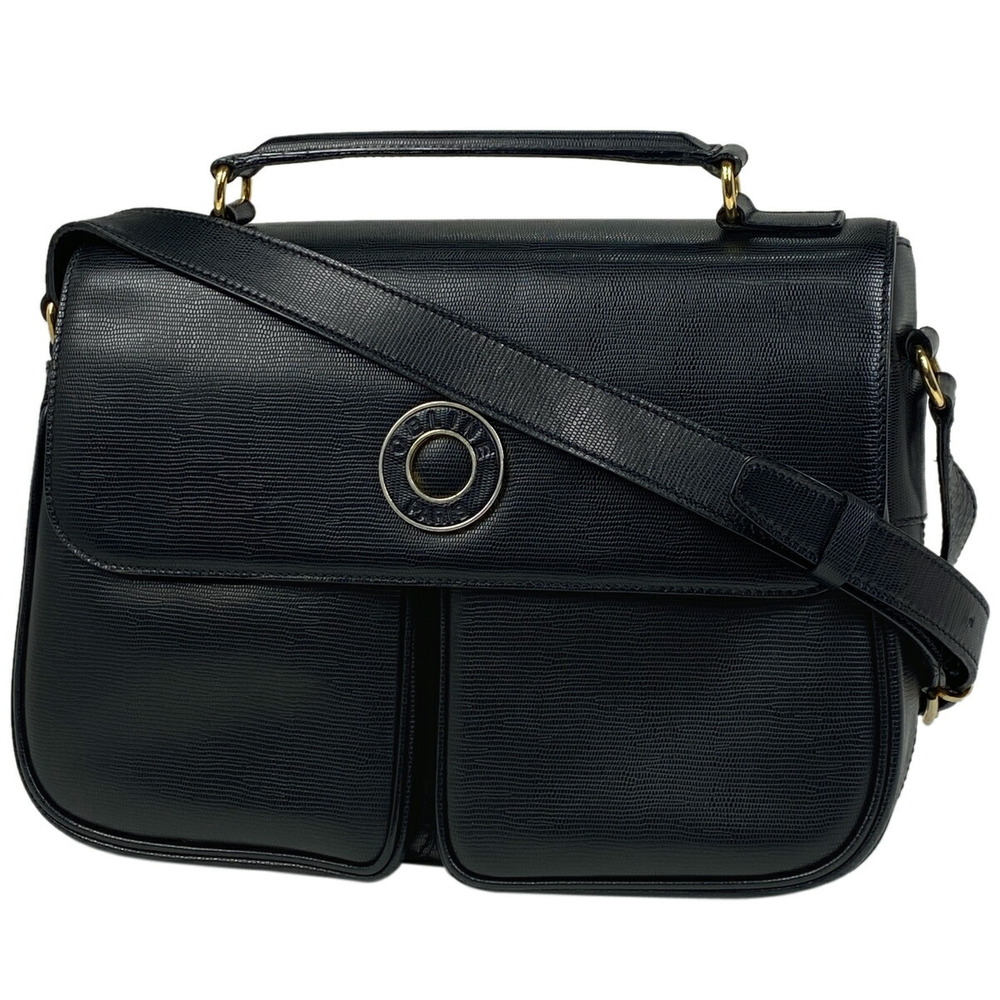 Celine Circle Logo Shoulder Bag Handbag Leather Black